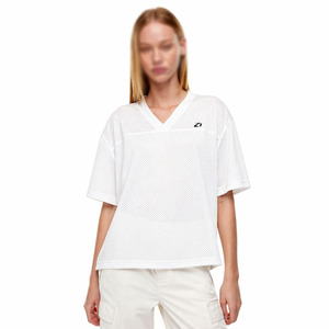 Top de malla minimalista para mujer, camiseta de fútbol americano, estilo holgado oversize, cuello en V, manga corta, estilo liso, OEM, personalizado, al por mayor - Product Image 1