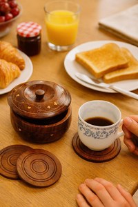 Wood <b>Coaster</b> Round Shape Simple and Classy Acacia Wooden <b>Drink</b> <b>Coasters</b> in Dark Brown - Product Image 4