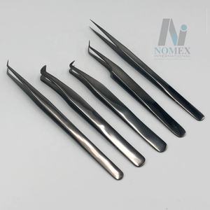 Pince à épiler d'extension de cils noire de qualité supérieure ensemble pince à épiler Volume de démarrage pince à cils incurvée en acier durable Logo personnalisé - Product Image 3