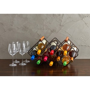 Porte-bouteilles en fil métallique avec poignées en bois, support autoportant pour 10 bouteilles, présentoir à vin rustique pour table - Product Image 4