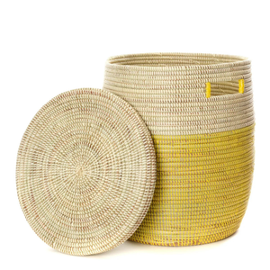 Vietnam Decorative Colorful Round Natural Seagrass Storage <b>Basket</b> Cheap Wholesale Sustainable <b>Laundry</b> <b>Basket</b> With Plastic String - Product Image 3