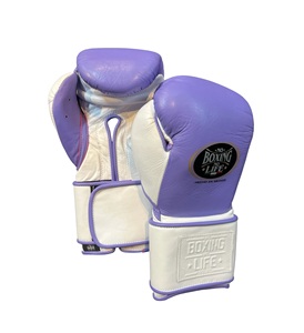 No Boxing No Life Leather Boxing Gloves Purple White Laced Training Gloves Custom Made Unisex Adult Size - Product Image 1