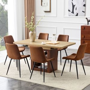 Scalable 59-71 Inch Pull-Out Dining <b>Table</b> Set 6 Piece Comfortable Technology Fabric <b>Brown</b> Chair Set Dining Room Furniture - Product Image 2