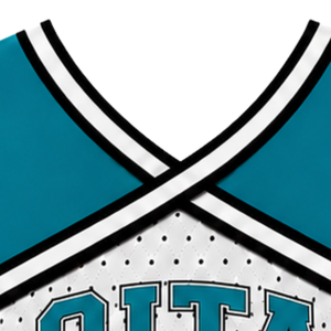 <b>Teal</b> White Black <b>Womens</b> Sleeveless V Neck Cheerleading Crop <b>Top</b> Athletic Performance Team Cheer Uniform Competition Sportswear - Product Image 5