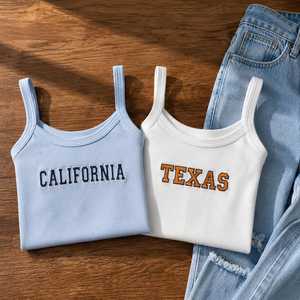 Camiseta sin Mangas Personalizada con Nombre de Estado Bordado en la Parte Delantera para Mujer, de Alta Calidad, Estilo Preppy, Recuerdo de Viaje de Verano, Regalo - Product Image 3