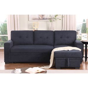 Divano Sezionale Reversibile Lucca II 84.5"W Grigio Scuro con Chaise Longue Contenitore in Tessuto Intrecciato - Categoria Prodotto: Divani Letto - Product Image 2