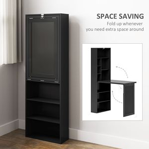 Convertible Home Office Desk with Blackboard <b>Wall</b> Mount Computer <b>Table</b> and Side Shelf <b>Fold</b>-Out Laptop <b>Table</b> Black Color - Product Image 4