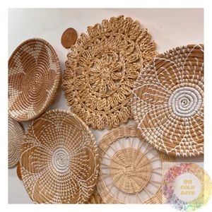 Ensemble de paniers muraux décoratifs en rotin tressé à la main, en fibres naturelles, style bohème, pour la décoration intérieure de la maison, du salon et de la chambre - Product Image 1
