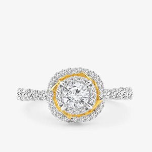 Bague de fiançailles en or jaune 14 carats avec diamant de laboratoire rond de 1,25 carat et double halo - Product Image 1