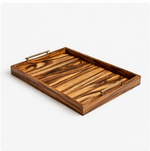 Handcrafted Teak Wood Serving <b>Tray</b> With Brass Handles Large Rectangular Rustic Ottoman <b>Tray</b> For <b>Breakfast</b> Coffee Table Decor - Product Image 5