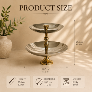 Luxury Stainless Steel Two Tier Fruit <b>Stand</b> with Gold Finish Pedestal Elegant Serving Display for Desserts Snacks Centerpiece - Product Image 2