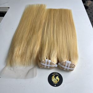 Cheveux vierges vietnamiens de qualité supérieure, cuticules alignées, soyeux, grade 1, bruts, couleur 613, lisses comme des baguettes, trame double tirée à la machine, en lot - Product Image 4