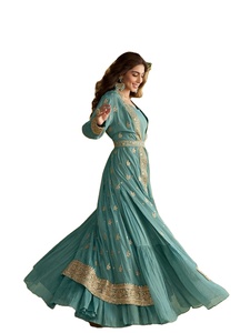 Readymade Elegant Chinon Silk Crush 3 Layer Gown Embroidered Sequence <b>Work</b> with <b>Belt</b> for Women for Wedding and Summer/Autumn - Product Image 2