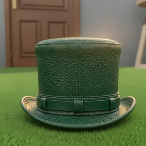 Premium quality custom Handmade Green Leather <b>Top</b> Hat Steampunk Festival Western Costume Hat - Product Image 3