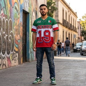 Camiseta de Fútbol de México Unisex con Cuello en V, Manga Corta, Sublimada, Transpirable, de Malla de Poliéster, Ropa Deportiva de Verano - Product Image 2