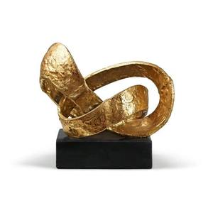 Sculpture métallique abstraite finition or, statue décorative moderne, objet de décoration de table avec base noire pour la maison, le bureau ou le salon - Product Image 1