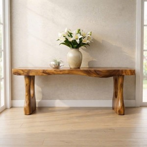 <b>Rustic</b> Solid <b>Wood</b> Console <b>Table</b> Handmade Trestle Base Modern Entryway Furniture Living Room Decor Entrance <b>Table</b> - Product Image 2
