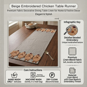 ผ้าปูโต๊ะปักลายไก่สีเบจ |   ผ้าปูโต๊ะตกแต่งคุณภาพพรีเมียมสำหรับบ้านและงานเทศกาล ดีไซน์หรูหราทันสมัย - Product Image 4