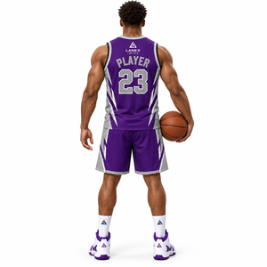 Ensembles de shorts et maillots de basket-ball violets personnalisés en gros, uniformes d'équipe athlétique professionnels pour hommes, fournisseur de vêtements de sport OEM ODM - Product Image 4