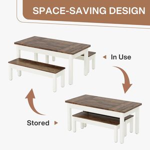 Set da 55 pollici tavolo da cucina per 4-6 2 panche in legno resistente risparmio di spazio 3 pezzi sala da pranzo Dinette - Product Image 4