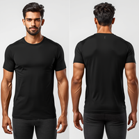 T-shirt de sport pour homme noir uni en polyester 220 GSM à séchage rapide, coupe ajustée, manches courtes, avec poche, col ras du cou, vente en gros