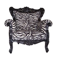 Canapé de style français à imprimé animal, fauteuil de salon antique, canapé en tissu à imprimé zèbre, cadre en bois sculpté en Indonésie