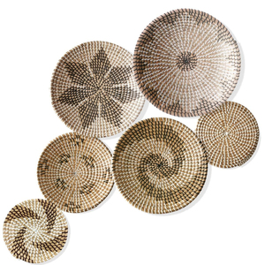 Antique Woven Wall Basket Decor Set Of 6 Natural Wall Art <b>Hanging</b> For Living Room & Bedroom Round & Decorative Wall Art - Product Image 1
