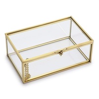 Boîte à bijoux moderne en métal doré antique et verre, de haute qualité, avec couvercle, organisateur de rangement, vitrine rectangulaire pour bagues et colliers