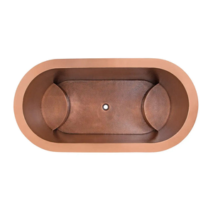 Bañera de cobre japonesa de doble pared con acabado martillado antiguo y asientos integrados para baño de lujo, spa, hotel y resort. - Product Image 2