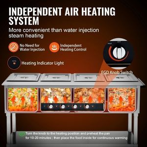 Scaldavivande Professionale Commerciale a 4 Vasche 20.6QT, Tavolo Elettrico a Vapore 2000W per Buffet e Catering, Temperatura Manuale, 4 Ruote (2) - Product Image 4
