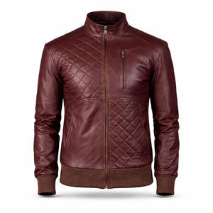 Chaqueta Bomber para Hombre, Color Granate, de Cuero Genuino, Impermeable, Resistente al Viento, Diseño Acolchado, Estilo Casual, Clásico, Fabricante Personalizado SAAR - Product Image 1
