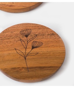 Classic Eco-Friendly Round Design Wood <b>Coaster</b> with Holder <b>Set</b> for Tea Coffee Cups by F S International - Product Image 5