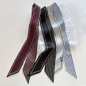 Nuevo Pañuelo de Seda a Rayas de Marca de Lujo para Mujer, Pañuelo para el Cabello, Pañuelos Finos de Seda, Foulard para Dama, Pañuelo para el Cuello, Cinta para Asa de Bolso - Product Image 4