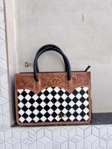 Hand Tooled Checkered Leather Sling Bag Single Strap Cross-Body Lightweight Western Fashion New Arrival Stylish Luxury Bag - Product Image 5