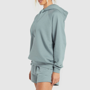 Ensemble 2 pièces pour femmes, sweat à capuche et short, couleur unie, coupe ample, vêtements de sport décontractés, manches longues, polaire, toutes saisons - Product Image 2