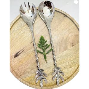 Nature Inspired Stainless Steel Salad Server for Home, Reusable Silver Finish Metal <b>Serving</b> <b>Spoon</b> Fork for Hotels & Restaurants - Product Image 1