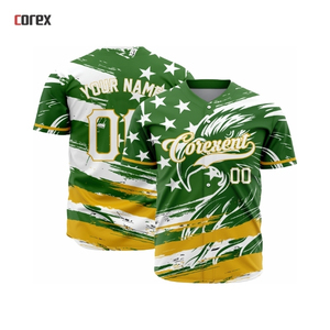 Maillot de baseball Corexent vert et or pour homme, imprimé par sublimation, respirant, à manches courtes, coupe classique, vêtement de sport pour adulte - Product Image 2