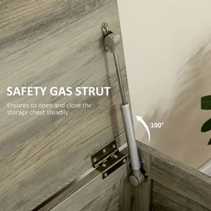 Panca contenitore in legno stile rustico da 30 pollici con coperchio sollevabile e cerniera di sicurezza a 100 gradi per l'organizzazione e lo stoccaggio domestico - Product Image 6