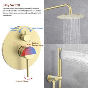 Sistema Doccia a Pioggia da Parete 10 Pollici con Doccetta, Finitura Oro Spazzolato - Product Image 5