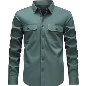 Men's Lightweight Long-Sleeve Casual Work Shirt 100% Cotton Multiple Pockets Outdoor Hiking Fishing Guard Use Bangladesh Spring - Product Image 1