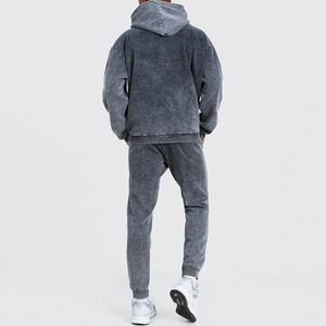 Ensemble sweat à capuche oversize et jogging décontracté en coton French Terry pour homme – Couleur unie, style streetwear automne, respirant et confortable - Product Image 2