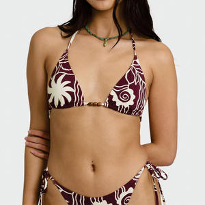 Ensemble de bikini triangle imprimé pour femme, vente en gros, maillot de bain deux pièces perlé à nouer, réglable, pour la plage, OEM - Product Image 4