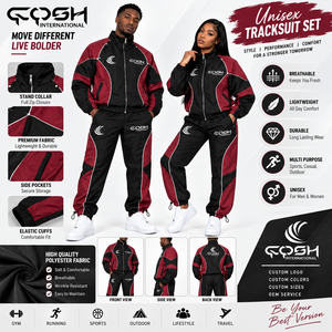 Conjunto Deportivo Unisex en Negro y Rojo con Bloques de Color, Sudadera con Cremallera y Capucha, Manga Larga, Secado Rápido, Ropa Deportiva para Hombre y Mujer para Otoño - Product Image 2