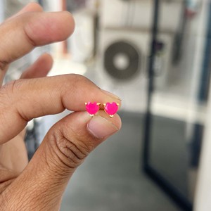 Hot Pink Heart <b>Stud</b> <b>Earrings</b> 5mm Gold Prong Set <b>Earrings</b> Neon Pink Gemstone <b>Studs</b> Tiny Heart <b>Earrings</b> Dainty Jewelry - Product Image 1