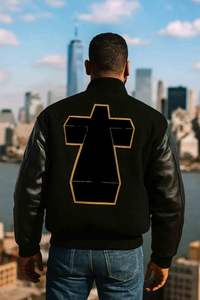 Chaqueta Varsity Negra Letterman Billionaire Team con Cuello Alto, Estilo Urbano, Transpirable y Resistente al Viento, Logotipo Frontal - Product Image 5