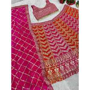 DISEÑADOR GEORGETTE BORDADO SECUENCIA DAIMOND TRABAJO LEHENGA CHOLI CON DUPATTA ROSA - Product Image 2