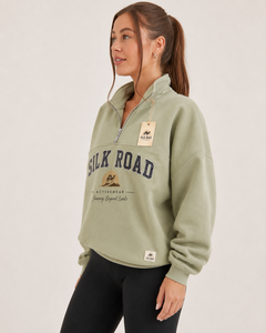 Sweat-shirt demi-zip pour femme Silk Road, col rabattu, motif uni, style décontracté, vêtement d'été, anti-boulochage, polyester/coton - Product Image 3