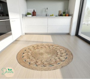 Alfombra Redonda de Yute Jernatz Económica, Hecha a Mano, Color Marrón Natural, Estilo Bohemio, Pelo Plano, Ecológica, para Sala de Estar - Product Image 2