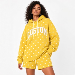 Ensemble décontracté pour femmes : sweat à capuche oversize et short imprimé à pois, doux et confortable, idéal pour l'été - Product Image 2