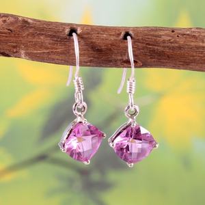 Boucles d'oreilles vintage en saphir rose naturel de Ceylan, faites à la main, en argent sterling 925, boucles d'oreilles à breloques, cadeau pour fiançailles, mariage, fête - Product Image 6